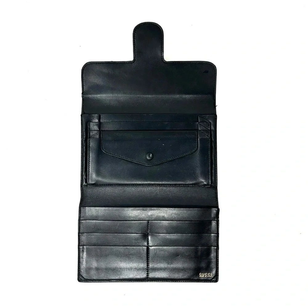 GUCCI horsebit black leather trifold vintage wallet, made in Italy